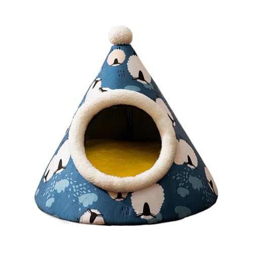 Dreieck Plush Katzenhöhle mit Abdeckung, selbstwärmendes Hundezelt, Thickened Cat Nesting Bed, bequemes Burrow Pad für drinnen Katzen und Puppies, Cozy Pet Furniture Farbe Blau von Générique