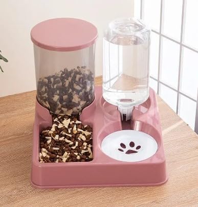 Futterstation für Haustiere, Futternapf für Hunde, automatischer Wasserspender, Trinkschale, Katzentränke, Größe: 27 x 26 x 23 cm, Rosa, 2-in-1 von Générique