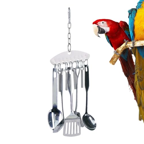 Générique Bird Chew Toy für Papageien, Edelstahl, Papagei, Vogel, Spoon Ring, Spielzeug, Gnawing Scoops Spielzeug für Sittiche, Cockatoos, Budgies, Lovebirds, Parrot Interaktives Chew Toy für Vögel von Générique