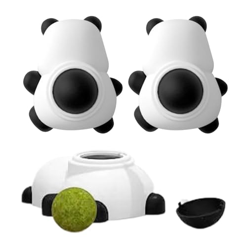 Générique Cat Lick Ball, Edible Catnip Wall Ball, drehbar, Panda-Shaped Snack Roller, 3,54 x 3,15 x 1,97 Zoll, 3-teiliges Kätzchen-Spielzeug für Teeth Cleaning und Spielzeit von Générique