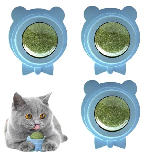 Générique Cat Nip Balls Stick Wall, Teeth Cleaning Toy, Healthy Catnip Entertainment, Drehbares Interaktives Spielzeug, ideal für Katzen & Care, 5,5 x 4,5 x 4,7 cm, Grün und Blau von Générique