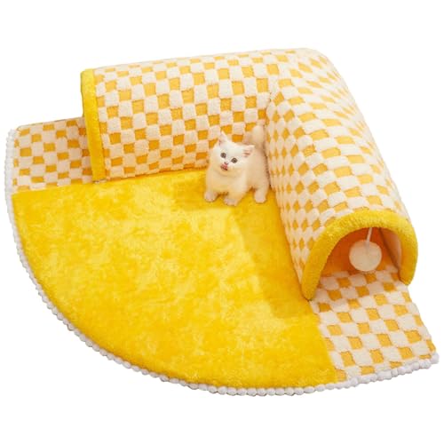 Générique Cat Tunnel Bed | Cozy Cat Bed with Tunnel | Cat Bed, Interactive Pet Cave, Yellow Cat Bed, Cat Bed with Plush Balls, Indoor Cat Tunnel, Warm Cat Bed, Plush Cat Tunnel, Cat Bed for Kittens von Générique