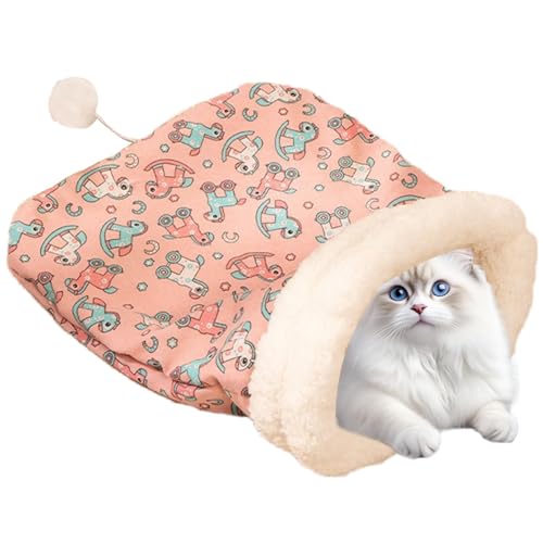 Générique Cat Winterschlafsack, halbgeschlossen, kuscheliges Bed, 53,9 x 43,7 cm, Plüsch, beruhigender Sack, warm isoliert, weiches Fleece mit Tailball für Katzen im kalten Wetter (mehrfarbig) von Générique