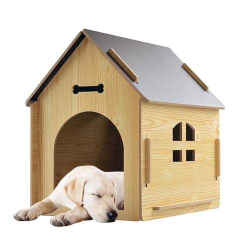 Générique Dog Kennel Outdoor | Hundehaus Outdoor | Wetterfestes Holzhaus für Hunde und Hunde, Haus mit abnehmbarem Roof, 39,5 x 51 x 52 cm Rustikales Hund & Katzenhaus für Haus und Garten von Générique