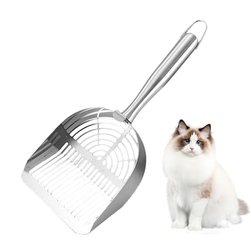 Générique Edelstahl Litter Scooter, Heavy Duty Poop Scooper, 30 x 14 x 4 cm, ergonomischer Non-Slip Griff, Hollow Sand Sifter, Rust Resistant Cat Litter Cleaner für Katzen (Silber) von Générique