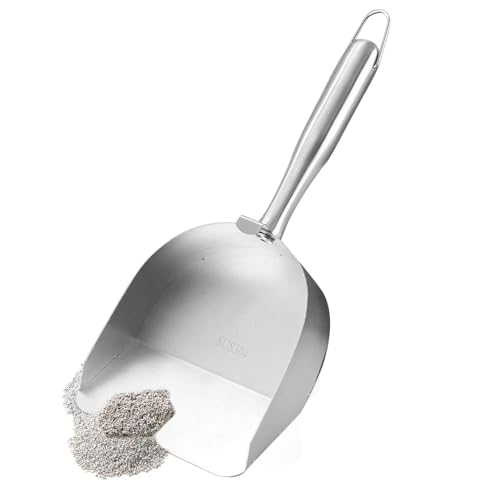 Générique Edelstahl Litter Scooter, Heavy Duty Poop Scooper, 30 x 14 x 4 cm, ergonomischer Non-Slip Griff, Hollow Sand Sifter, Rust Resistant Cat Litter Cleaner für Katzen (Silber) von Générique