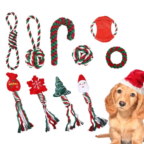 Générique Hundespielzeug, Katzenspielzeug, Set mit 10 Weihnachts-Spielzeugen, geflochtene Rope Hundespielzeug, Rope Kauspielzeug, Rope Toy, Schneeflocken Teeth Rope Toys, Interaktives Spielzeug für von Générique