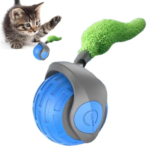 Générique Smart Cat Toy mit Tail, interaktives Chasing Cat Ball, Blau/Grün/Orange, tragbar, zwei Geschwindigkeiten, vielseitiges Tierzubehör, automatischer Bewegungsball für Kitten von Générique