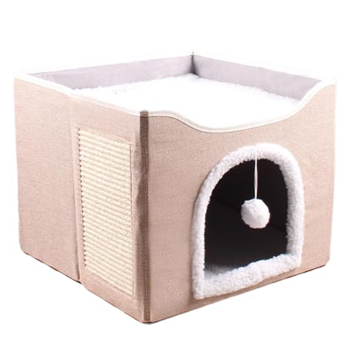 Große Cat Cave, Foldable Kitten House Cat Bed, Sleeping Condo Tent, Cube House with Plush Ball & Scratch Pad for Kittens, Puppies, Small Animals, Soft and Cozy von Générique