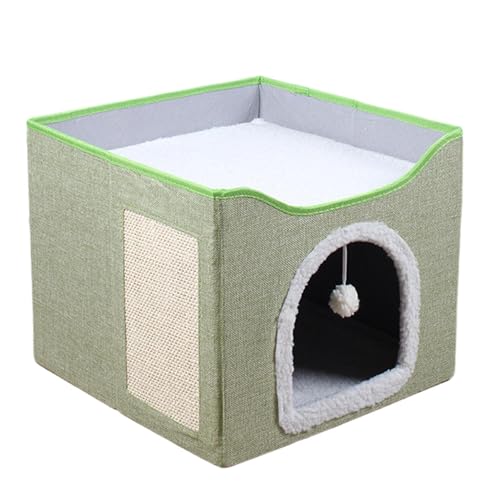 Große Katzenhöhle, zusammenklappbares Kitten House Bed, Sleeping Condo Zelt, Würfelhaus mit Plüschball & Klettpad, Cozy Shelter für Kittens, Puppies, kleine Tiere, 40 x 40 x 40 cm von Générique