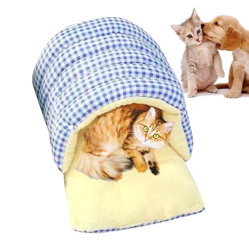 Hunde-Nest Bed, Puppy Enclosed Nest Bed, Thickened Plaid Dog Bed, Portable Pet Bed, Pet Warm Bag, Cat Sleeping Supplies, Washable Dog Bed, Enclosed Nest Cave Bed, Pet Sleeping Bag von Générique