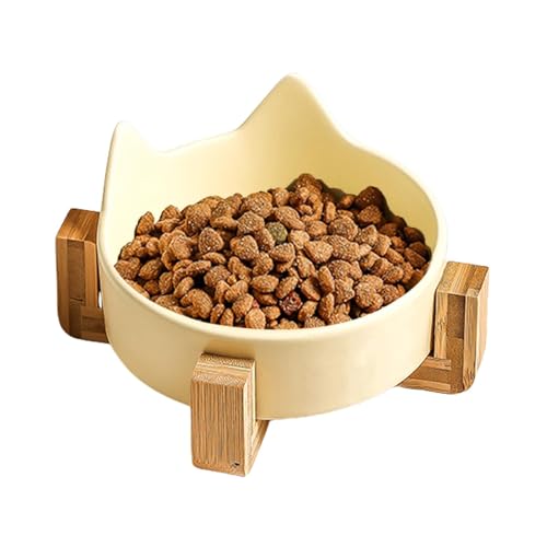 Katzen-Feeding-Schüssel, Holzständer, Futterschale, niedliches Katzenohr, Spill Proof Dog Bowl, Pet Feeding Dish, Dog Cat Bowls, Cat Water Dish, Pet Bowl Wooden Stand, Indoor Pet Bowls, Cat Food Bowl von Générique