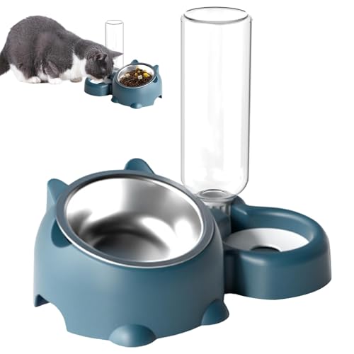 Katzenfutter und Wasserschüssel, 16 Grad Tilted Dog Dish, Wasserspender für Haustiere, abnehmbar, 16 Grad Tilted Dog Dish mit Wasserspender und Haustierfeeder-Set für Katzen und Hunde von Générique