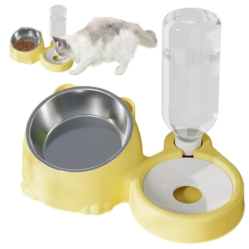 Katzenfutter und Wasserschüssel, Tilted Feeding Dishes, Edelstahl, automatische Wasserspender, große Kapazität, 10,04 x 6,3 x 5,71 Zoll, ideal für Hunde, Kitten, einfaches Feeding von Générique