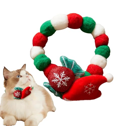 Katzenhalsband für Weihnachten, Halsband aus Plüsch für Welpen – bequemes Plüschkugelhalsband für Haustiere, Zubehör für Weihnachten, Bonbonhut, elastisches Halsband von Générique