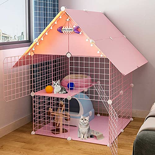 Katzenkäfig – Katzenkäfig mit 2 Ebenen, großer Indoor-Käfig mit Katzentoilette, faltbare Metallkiste mit Dach und Tür – Haustiergehege für Kaninchen, c von Générique