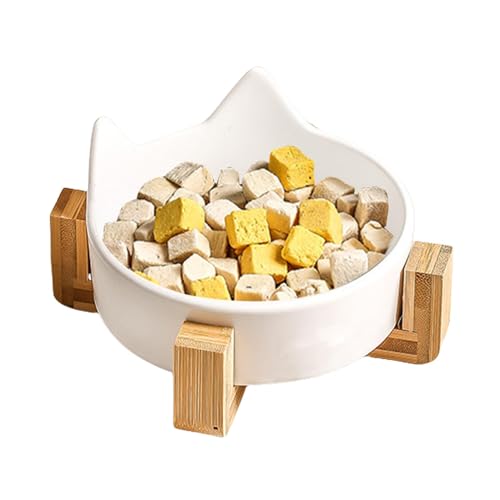 Keramik-Katzenschüsseln, auslaufsicher, für Futter- und Wassernapf mit Holzständer, Katzenohr-Design, ideal für Katzen und Hunde, Stylish & Feeding Dish, 6,1 x 6,1 x 1,69 cm von Générique