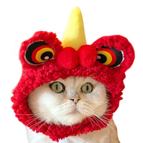 Kleidung für Katzen, chinesisches New Year Katzen-Kopfband, Haustier-Tanz, Löwen-Kostüm, weiche Katzenmütze, lustige Kleidung für Haustiere, Katzenfurn-Kostüm, chinesisches Puppy-Outfit von Générique