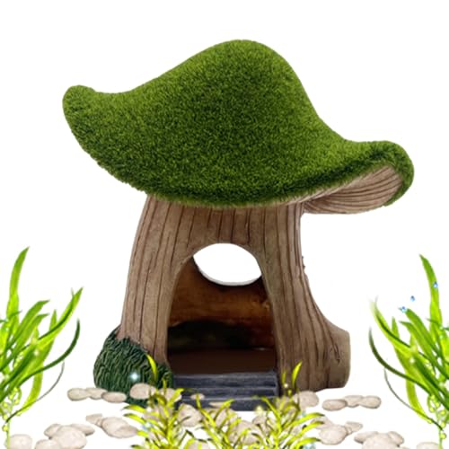 Pilzhaus für Aquarien, Aquarium-Dekoration | Fischtankeller Mushroom House mit grünem Moos, verstecktes Haus, Hohlhaus aus Harz für Reptilien, Schildkröten, Garnelen, Katzenfische von Générique