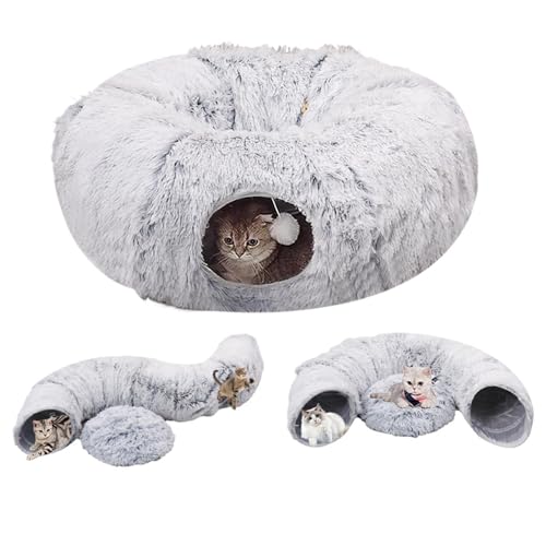 Plush Cat Bed, Cat Tunnel Bed, Large Cat Bed Cave, Cat Hideaway, Peekaboo Cat Cave Plush Tunnel Waschbar Hideaway Cat Bed Höhle für kleine Haustiere, bequemes Doughnut-Design von Générique