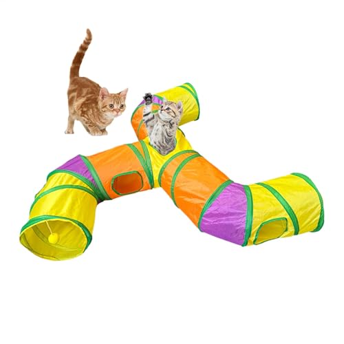 Rainbow Cat Tunnel, faltbar, 3-Wege-Röhre, Spielplatz für Kittens, interaktives Katzenspielzeug mit Peek Hole, Katzenhaus für Katzen und Kätzchen, Katzentunnel für Spaß beim Spielen von Générique