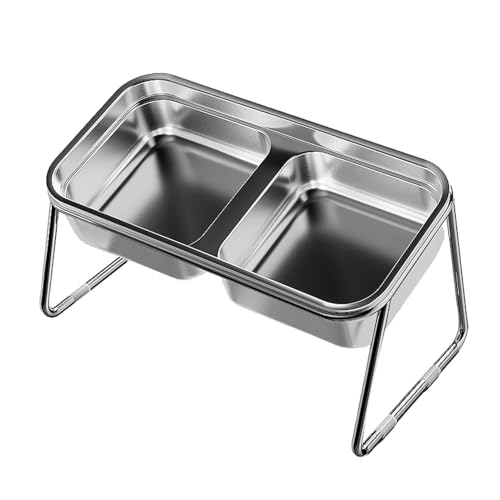 Raised Cat Food Bowls, Double Stainless Steel Pet Feeder, Tilted Cat Food and Water Bowl, 7.68 x 4.33 x 4.33 inches Comfortable Kitty Stand, Erhöhte Flüssigkeit für Katzen von Générique