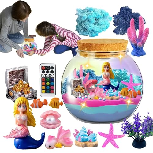 Terrarium LED Night Light, Mermaid Terrarium Kit, Terrarium Craft Kit with Remote Control, Educational Arts & Crafts Set, Sea Creatures Aquarium für Kinder Alter 4-12, kreatives Spielen von Générique