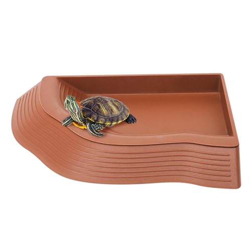 Tortoise Wasserscheibe, einzigartige Schlauch-Set, 14,65 x 11,61 Zoll, Dekorative Futterschale, tragbar, rutschfeste Basis, Ramp Access Design für Reptiliennahrung und Feuchtigkeitslösung von Générique