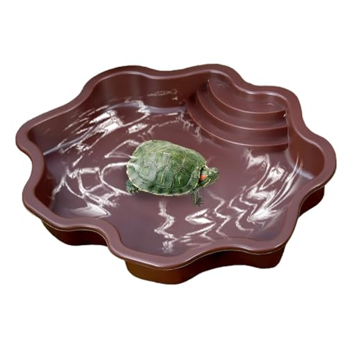 Turtle Pool, großer Reptilienbadschlauch, Feeding Bowl mit Ramp, Schildkrötenfeeder-Fäderlebensraum für kleine Geckos und Turtles, 29 x 38 x 5 cm, Weiß, Rot, Gelb von Générique