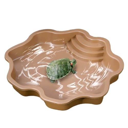 Turtle Pool, großer Reptilienbadschlauch, Feeding Bowl mit Ramp, Schildkrötenfeeder-Fäderlebensraum für kleine Geckos und Turtles, 29 x 38 x 5 cm, Weiß, Rot, Gelb von Générique