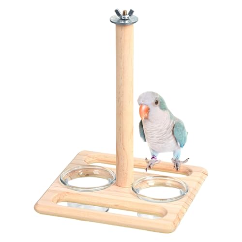 Vogelstange, Papageienstange - Sitzstangenständer aus Holz mit Vogelschalen - Vogelstange für Vögel, Futterbecher für , Ständer, Spielzeug, Vogelkäfig, Zubehör für Vogelperchine, Vogelkäfig, von Générique