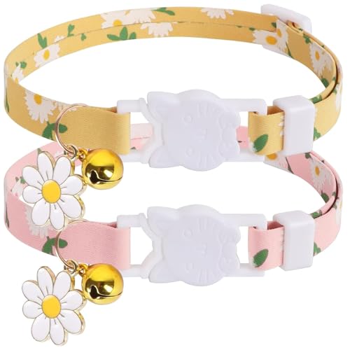 2 Stück Katzenhalsband mit Schnellverschluss mit Glocke, Blumen-Charms und Sicherheitsschnalle, verstellbares Kätzchen-Halsband mit weichem Blumenmuster, Haustierhalsband für Katzen, Welpen, kleine von Generisch