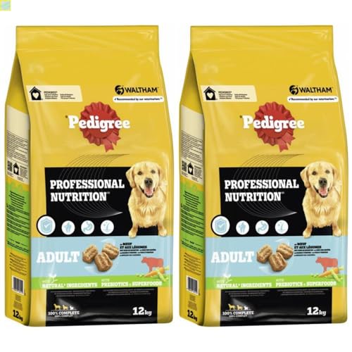 2 x Pedigree Professional Nutrition Adult Hunde Trockenfutter für ausgewachsene Hunde mit Rind und Gemüse je 12kg von Generisch