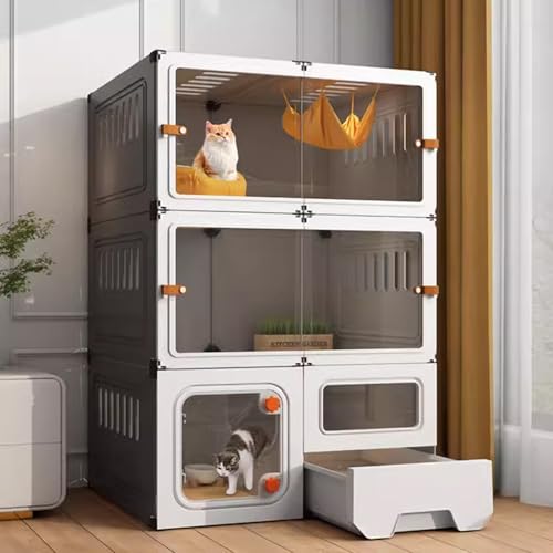 Generisch 3-stöckiger Katzenkäfig mit Transparenten Fenstern, Katzenkisten for Hauskatzen mit Katzentoilette – Katzengehege for Draußen – DIY-Katzenvilla – Einfach Zusammenzubauen von Generisch