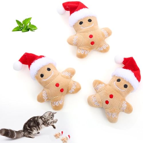 3 x Weihnachts-Katzenminze-Spielzeug, Lebkuchenmann, Katzenminze, Kätzchen-Kauspielzeug, interaktives Zahnspielzeug, reduziert Langeweile und Beschwerden von Generisch