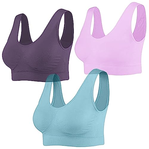 3er Pack BHS Für Damen Ohne Bügel Gepolstert Bra Starker Halt Push Up BHS Atmungsaktiver Bequemer Weich Seamless Elastizität Top Komfort Unterwäsche für Alltag Yoga Fitness von Generisch