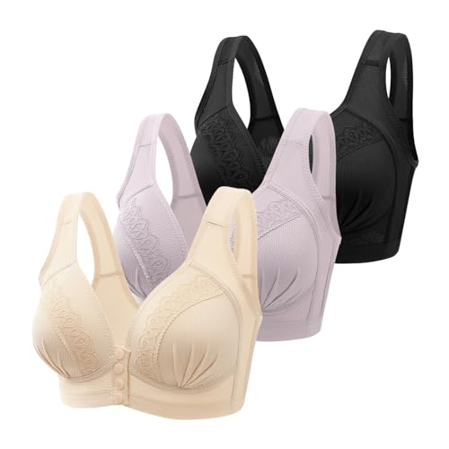 3er Pack Nahtloser Damen BH Ohne Bügel Gepolstert Bra Vorne Vershcluss Starker Halt Push Up BHS Atmungsaktiver Bequemer Top Seamless Strech Bralette Elegant Unterwäsche von Generisch