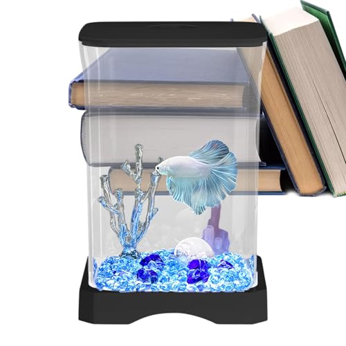 4K HD Aquarium – Betta Aquarium, kleines Tischaquarium, Zierfischglas | LED-Licht-Starter-Aquarium, kreatives Goldfischbecken, Moderne ökologische Fischzucht, transparentes kleines Aquarium von Generisch