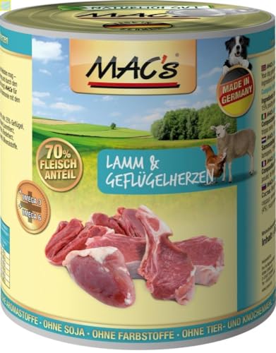 6 Dosen Macs Dog Hundefutter je 800 g (Lamm mit Geflügelherzen) von Generisch