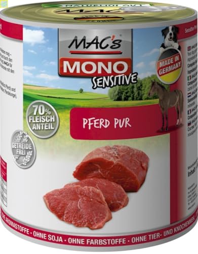 6 Dosen Macs Dog Hundefutter je 800 g (Mono Pferd Pur) von Generisch