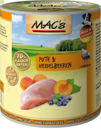 6 Dosen Macs Dog Hundefutter je 800 g (Pute & Heidelbeeren) von Generisch