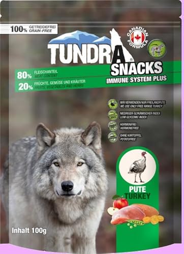 9 x Tundra Snack 80% Fleischanteil - Immune System - Pute je 100 g | Hundesnack | Softsnack von Generisch