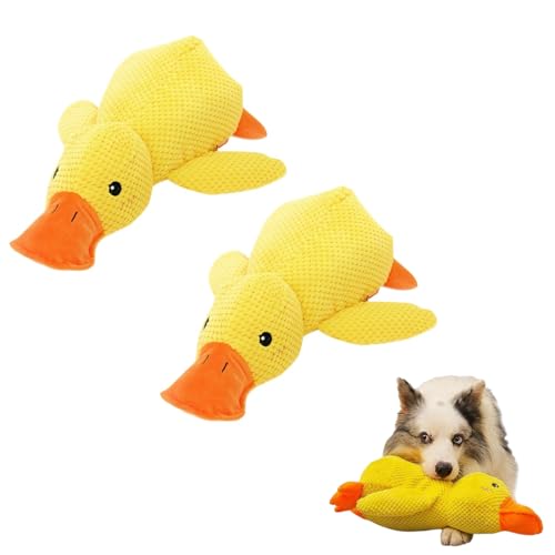 Antistress Ente Hund,Antistress Ente,Gelb Quietschspielzeug InteraktivesSpielzeug für Hunde, Plüsch Kauspielzeug Für Hund ruhig und ausgeglichen Antistress Ente (Gelb, 2PCS M+L) von Generisch