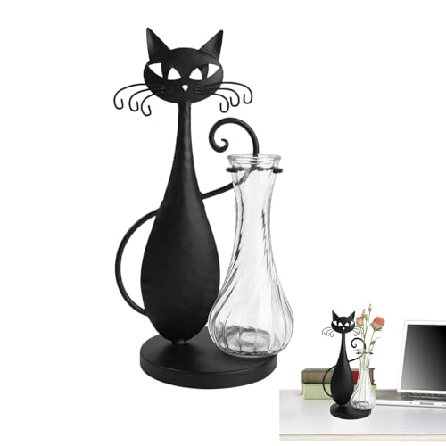 Anzuchtvasenhalter für Pflanzen – Glas-Pflanzgefäß Hydrokultur-Vasenständer | Schwarze Katze Anzuchtvasen | Heimdekoration | Pflanzen-Terrarium Ständer Anzuchtstation von Generisch