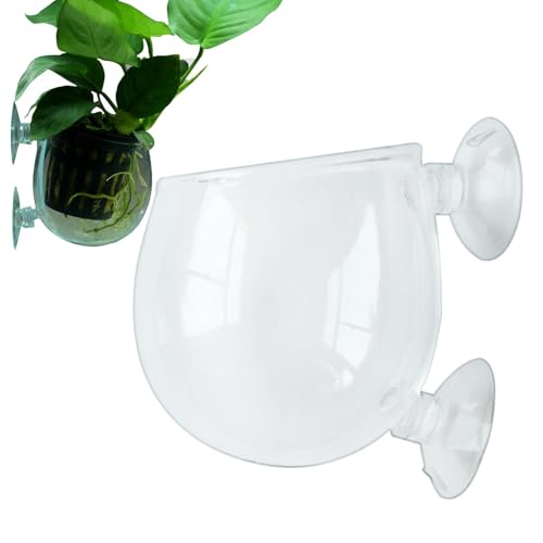 Aquarium-Pflanzenhalter, Wasserpflanzentopf, Glas-Wasserpflanzenbecher, Aquarium-Pflanzgefäß, Wasserpflanzenhalter aus Glas, Saugnapf, glatter, klarer roter Wurmfutterspender für Salzwasseraquarien, S von Generisch