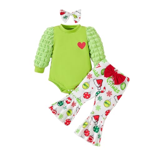 Baby Mädchen Weihnachtsoutfit, Langarm Oberteile und Cartoon Druck Hose mit Stirnband Outfits Casual Festliches Weihnachtsanzug Freizeitanzug Für Karneval Weihnachten von Generisch