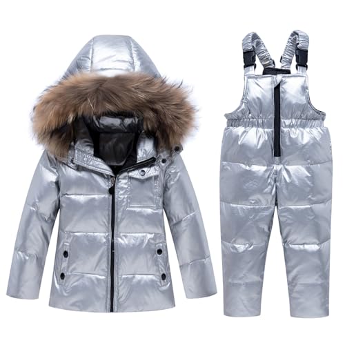 Baby Schneeanzug Winter 2 StüCk Daunenjacke Mantel Verdickte Mit ReißVerschluss Kapuze LäTzchen Hose Jungen Mädchen Skianzug Kleidung Atmungsaktiv Warme Winterjacke von Generisch