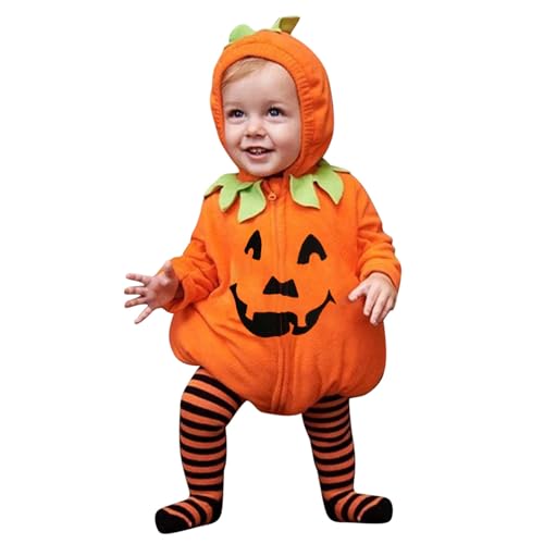 Baby Strampler Halloween Kinder Kürbiskostüm Baby Kürbis Kostüme Pumpkin Body Overall Pumpkin Top Zipper und Gestreifte Hose Halloween-Kostüm Mädchen Jungen Faschingskostüm von Generisch