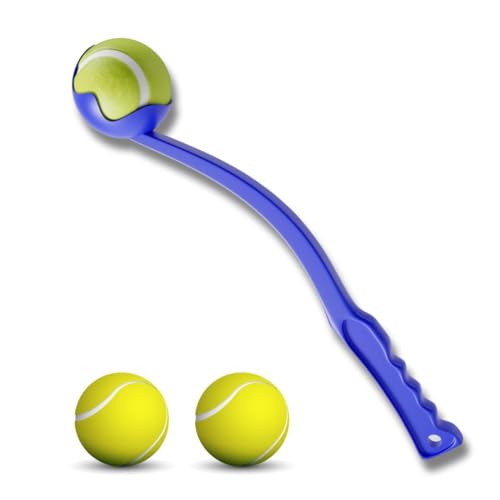 Ballwerfer Für Hunde - Hundespielzeug Set Mit 3 Bälle, Blau, 36 cm Lang. Praktisch und Hygienisch. Ballschleuder Für Hunde - Wurfspielzeug Zum Einfachen Apportieren Und Werfen Von Bällen (Kleine) von Generisch