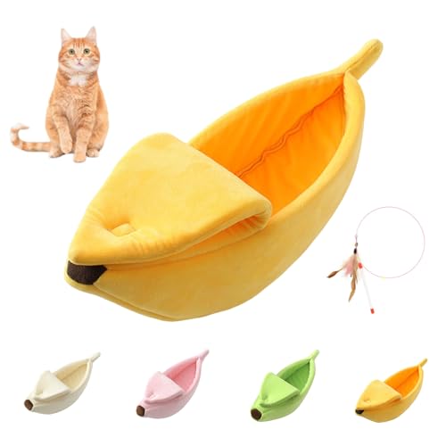 Bananenbett für Katzen, kreatives Haustierbett in Bananenform, niedlich, atmungsaktiv, gemütlich, wärmend, Haustier-Sofabett für Katzen, kleine Hunde, universell für alle Jahreszeiten (Gelb, 65 x 25 x von Generisch